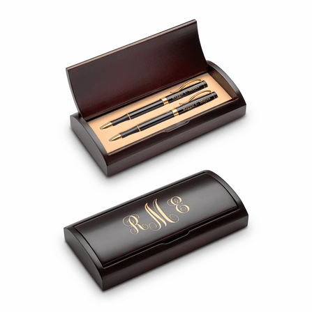 Script Monogram Theme Personalized Pen & Pencil Set with Wood Box