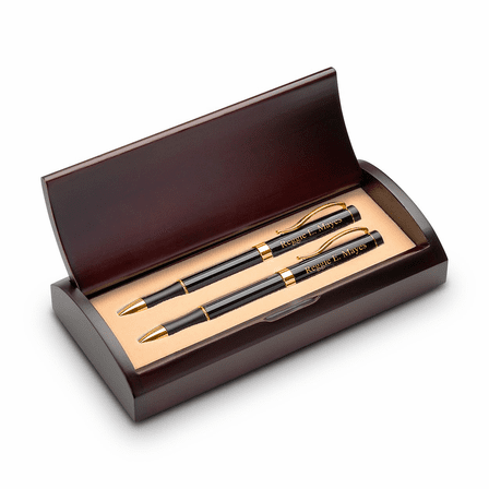 Script Monogram Theme Personalized Pen & Pencil Set with Wood Box