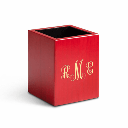 Script Monogram Theme Personalized Rose Finished Wood Pen and Pencil Cup