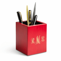 Script Monogram Theme Personalized Rose Finished Wood Pen and Pencil Cup