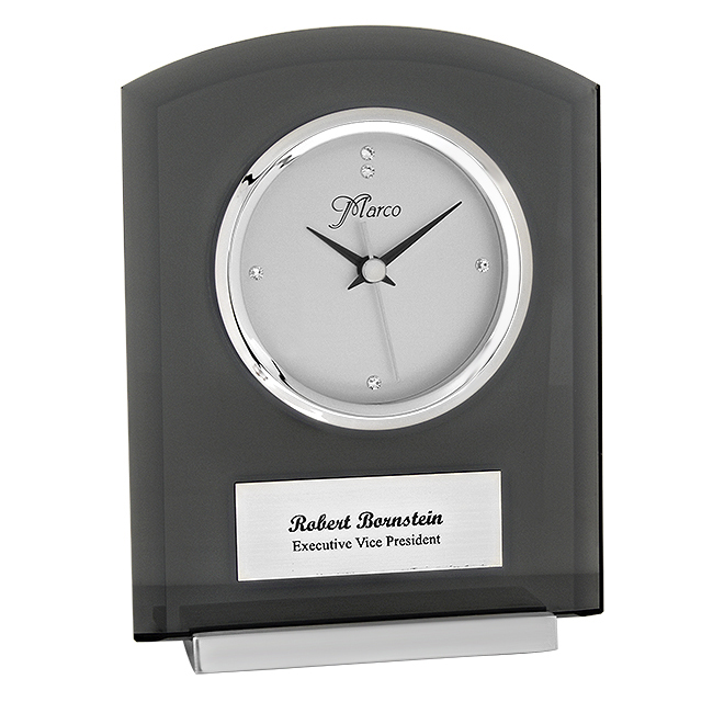 Smoked Glass Personalized Desktop Clock Executive Gift Shoppe