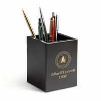 Space Force Theme Personalized Cherry Finish Wood Pen and Pencil Cup