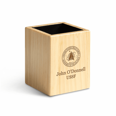 Space Force Theme Personalized Maple Wood Pen and Pencil Cup