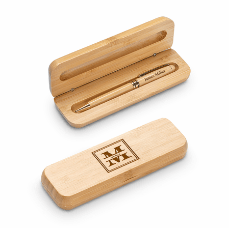 Split Monogram Theme Laser Engrave Bamboo Pen and Box Set