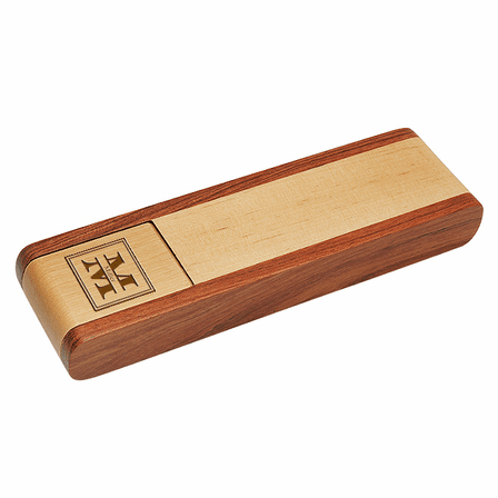 Split Monogram Laser Engraved Flip Over Wooden Pen Stand & Pen
