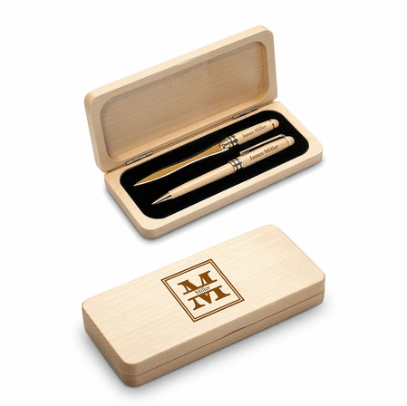 Split Monogram Elegance Collection Personalized Cherrywood Ballpoint Pen & Fountain Pen Set