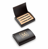Split Monogram Laser Engraved Three Piece Black & Silver Pen & Pencil Gift Set