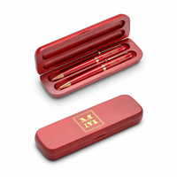 Split Monogram Theme Personalized Cherry Finish Pen and Pencil Set