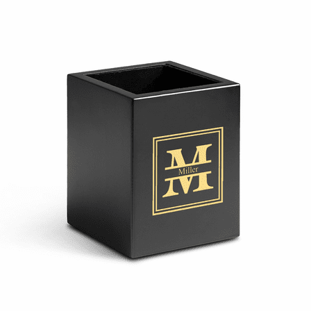 Split Monogram Theme Personalized Cherry Finish Wood Pen and Pencil Cup