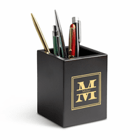 Split Monogram Theme Personalized Cherry Finish Wood Pen and Pencil Cup