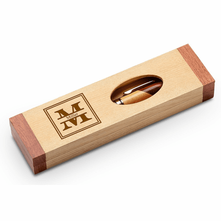 Split Monogram Theme Personalized Maple & Rosewood Engraved Pen and Box