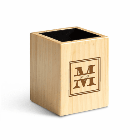 Split Monogram Theme Personalized Maple Wood Pen and Pencil Cup