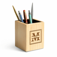 Split Monogram Theme Personalized Maple Wood Pen and Pencil Cup