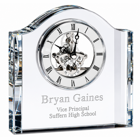 Square Crystal Personalized Quartz Clock With Arched Top