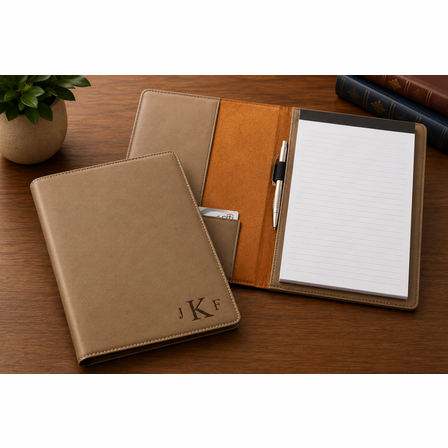 Tan Portfolio & Notebook with Roman Monogram