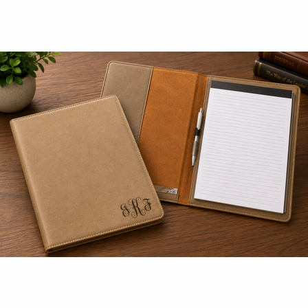 Tan Portfolio & Notebook with Script Monogram