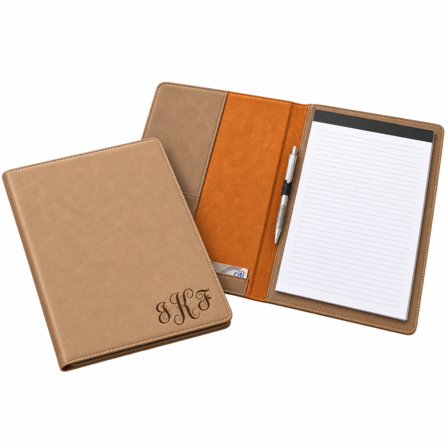 Tan Portfolio & Notebook with Script Monogram