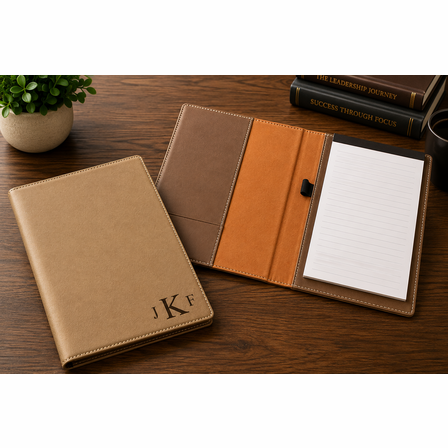 Tan Small Portfolio & Notebook with Roman Monogram