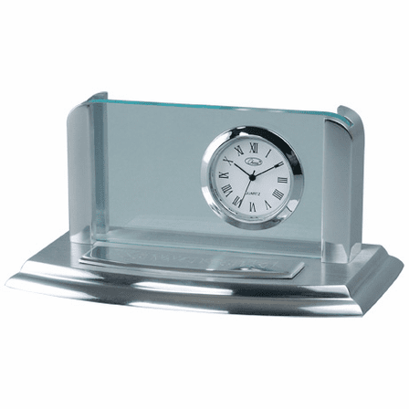 Two Tone Silver Business Card Holder & Clock - Free Engraving - Discontinued