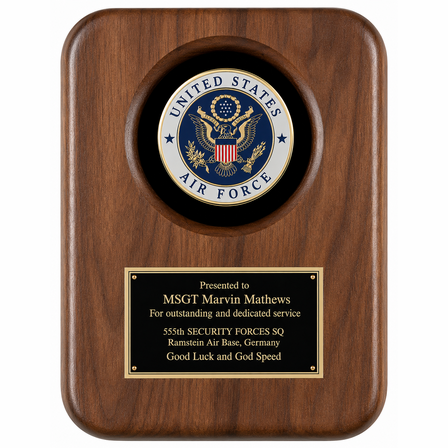 US Air Force Genuine Walnut Plaque with Laser Engraved Plate