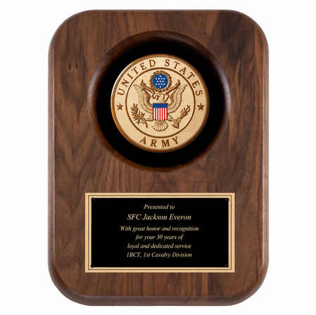 US Army Genuine Walnut Plaque with Laser Engraved Plate