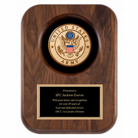 US Army Genuine Walnut Plaque with Laser Engraved Plate