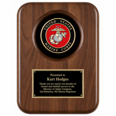 US Marines Genuine Walnut Plaque with Laser Engraved Plate