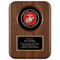 US Marines Genuine Walnut Plaque with Laser Engraved Plate