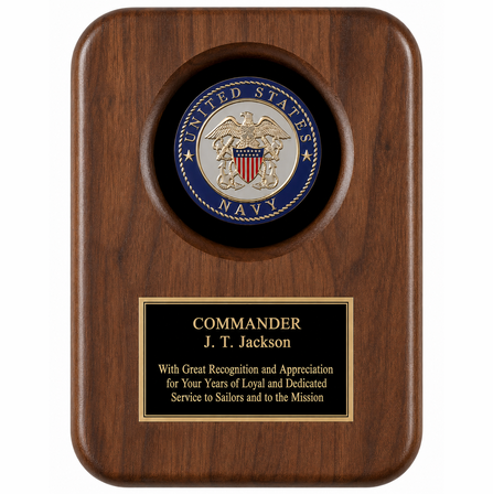 US Navy Genuine Walnut Plaque with Laser Engraved Plate