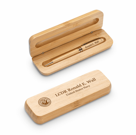 US Navy Laser Engraved Bamboo Pen and Box Set