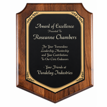 Walnut  Plaque With Black Brass Engraving Plate - PC582