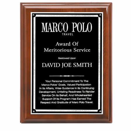 Walnut  Plaque With  Black & Silver Engraving Plate - WP204 - Discontinued
