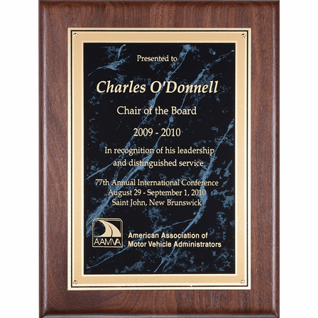 Walnut Plaque With  Charcoal Marble Engraving Plate - PC500 - Discontinued