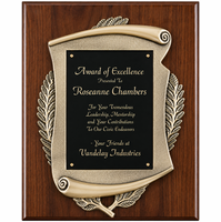 Walnut  Plaque With Scroll Design &  Engraving Plate