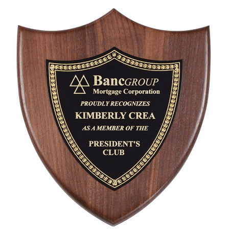 Walnut Shield Plaque With Black Brass Engraving Plate - Discontinued