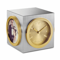 Workplace Collection Silver and Gold Tone Cube Clock with Picture Frame by Citizen