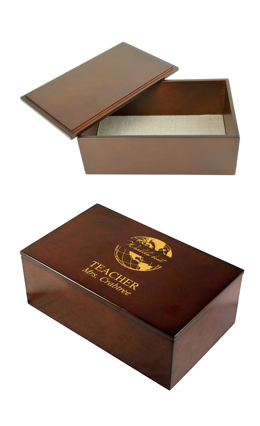 World's Best Teacher Espresso Finish Desktop Keepsake Box