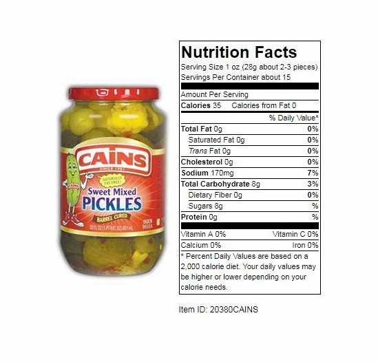 Cains Sweet Mixed Pickles 22 oz.