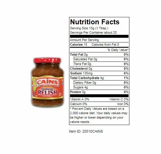 Cains Sweet Tomato Hamburger Relish 10 oz.