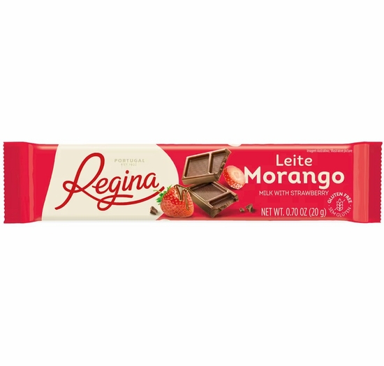 Regina Leite Morango Milk Chocolate with Strawberry Bars (Case of 30/.70 oz. Bars)