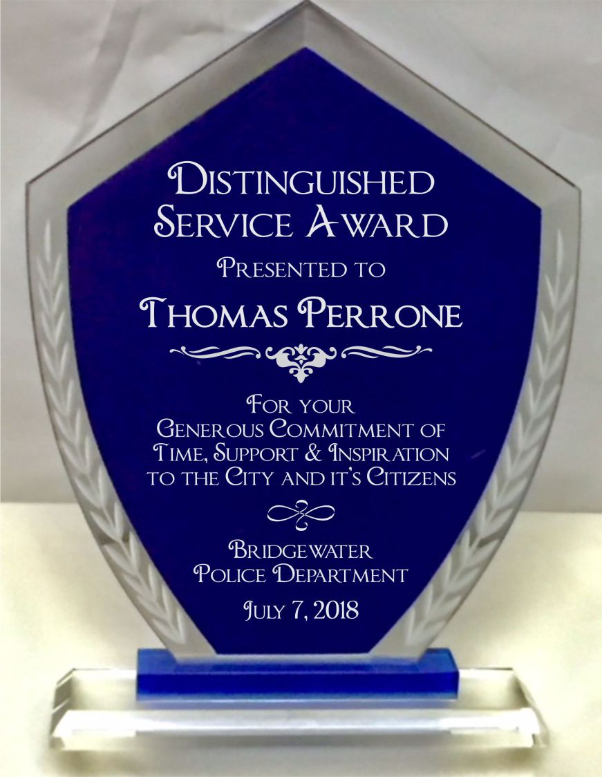 Elegant Blue Glass Shield Award