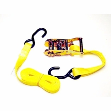 1 in x 15ft Ratchet Strap, Yellow Webbing, Rubber Coated S-Hook