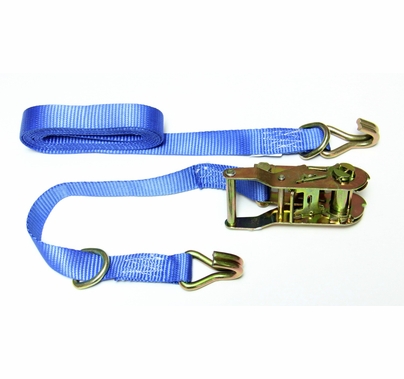1in. x 10ft Ratchet Strap, Blue Webbing, J Hooks and D Rings
