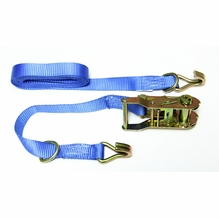 1in. x 10ft Ratchet Strap, Blue Webbing, J Hooks and D Rings
