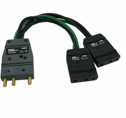 100A / 125V Stage Pin Bates to (2) 60A  / 125V Stage Pin Bates Splitter