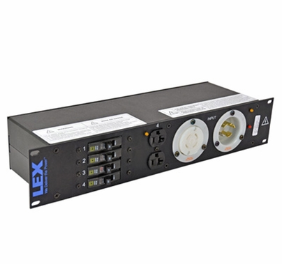 Lex 2RU Rack Mount Power Distribution, L14-30 In/Thru to (4) L5-30 and Duplexes
