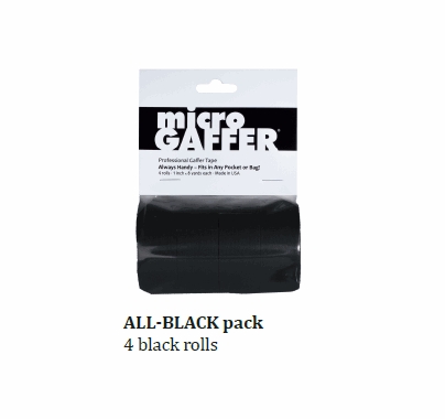 MicroGaffer (4) Black Micro Gaffer Tape Rolls 1 in x 8 yards