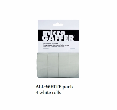 Microgaffer (4) White Micro Gaffer Tape Rolls 1"x8yds