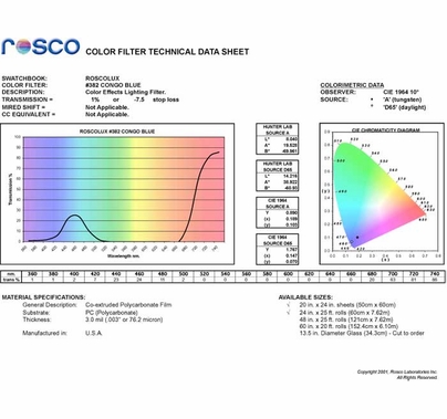 Rosco Gel Roscolux 382 Congo Blue Filter Sheet 20"x24"