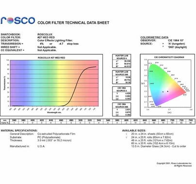 Rosco Roscolux 27 Medium Red Lighting Gel Sheet  20" x 24"